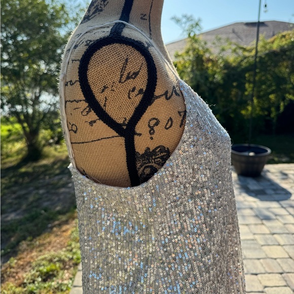 BB Dakota Silver Champagne Sequin Spaghetti Strap Top Size Medium - Picture 6 of 12